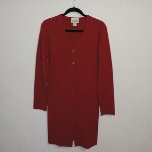EDDIE BAUER sz L Tall Burgundy Red Merino Wool Long Cardigan Sweater Duster